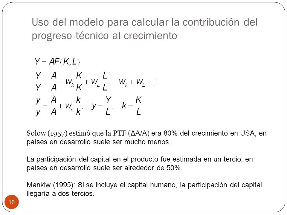 Uso del modelo para calcular la contribución del progreso técnico al crecimiento