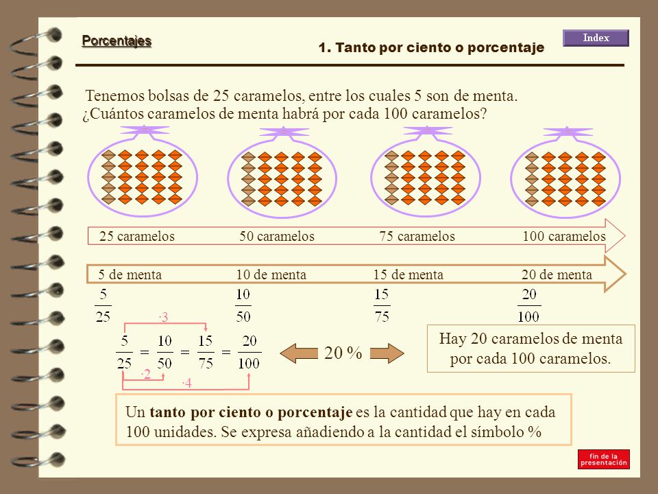20 % Tenemos bolsas de 25 caramelos, entre los cuales 5 son de menta.