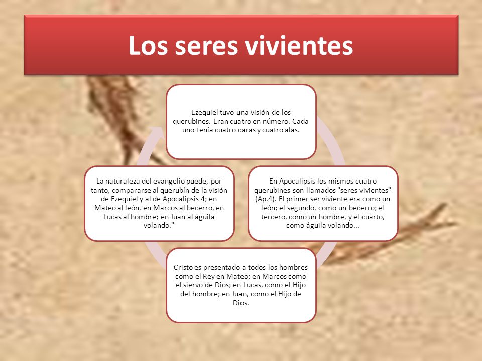 Los seres vivientes Ezequiel tuvo una visión de los querubines. Eran cuatro en número. Cada uno tenía cuatro caras y cuatro alas.