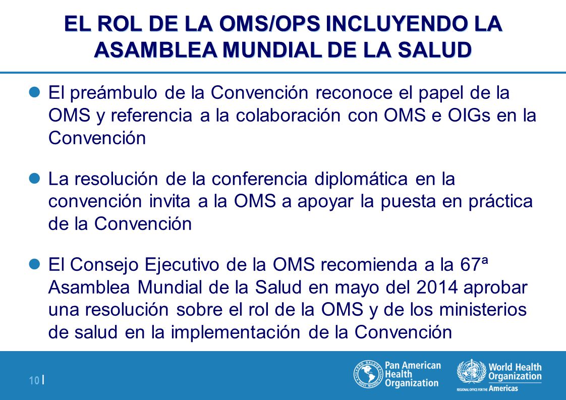 EL ROL DE LA OMS/OPS INCLUYENDO LA ASAMBLEA MUNDIAL DE LA SALUD