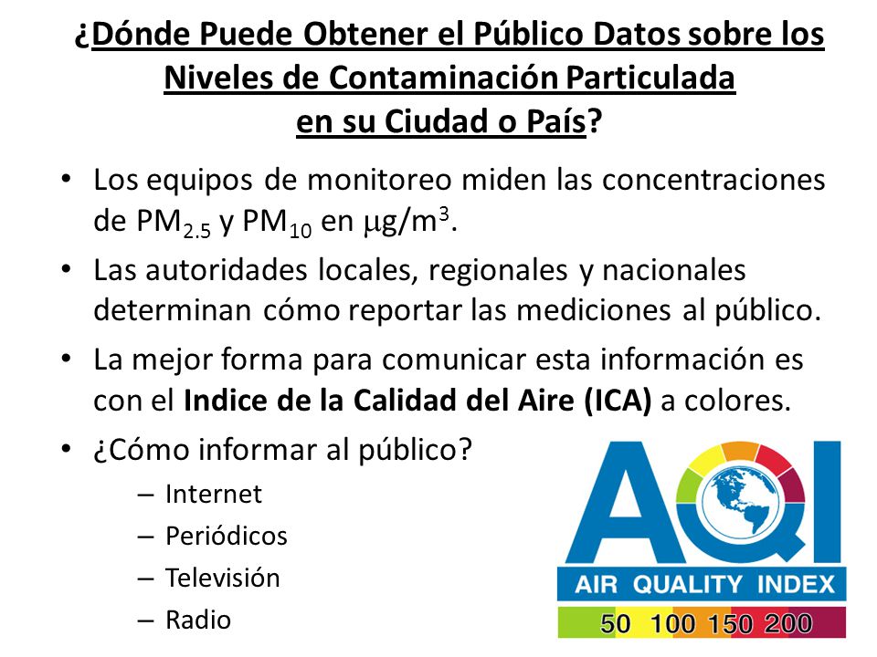 ¿Dónde Puede Obtener el Público Datos sobre los Niveles de Contaminación Particulada en su Ciudad o País