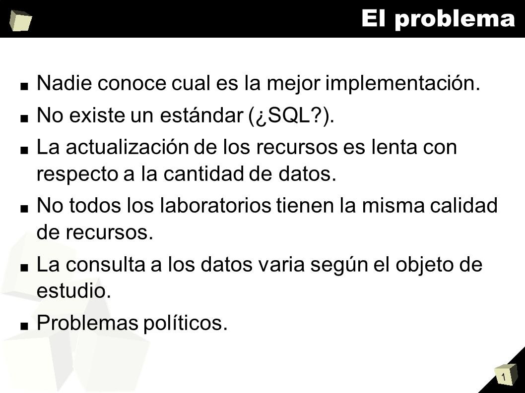 El problema Nadie conoce cual es la mejor implementación.