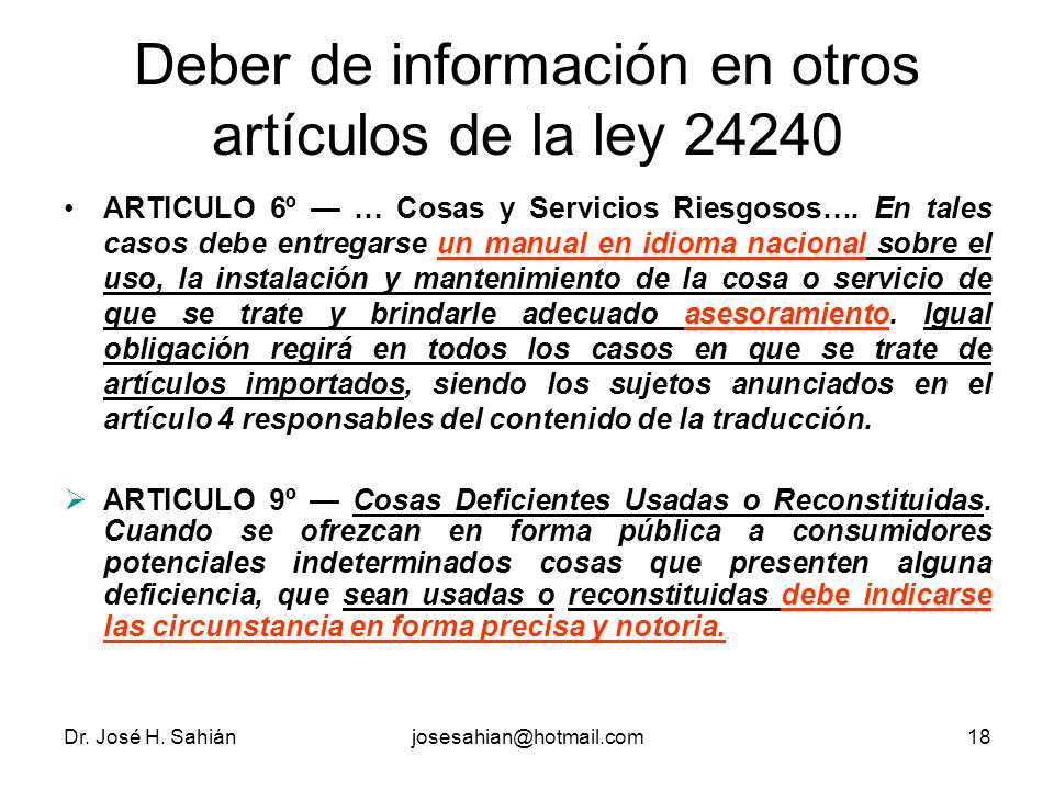 Deber de información en otros artículos de la ley 24240