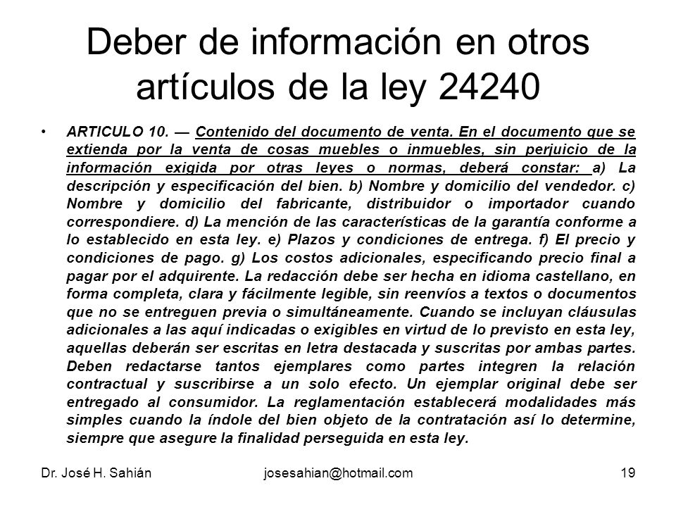 Deber de información en otros artículos de la ley 24240