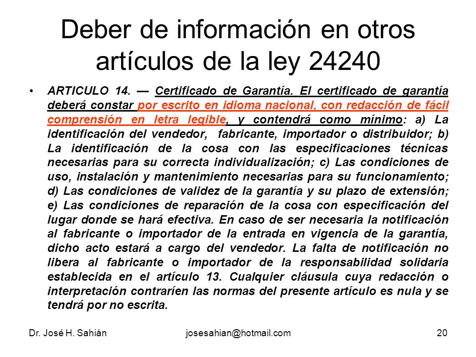 Deber de información en otros artículos de la ley 24240