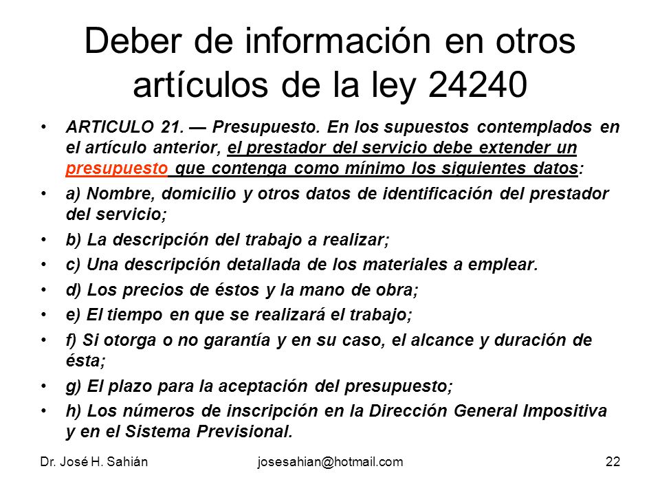 Deber de información en otros artículos de la ley 24240