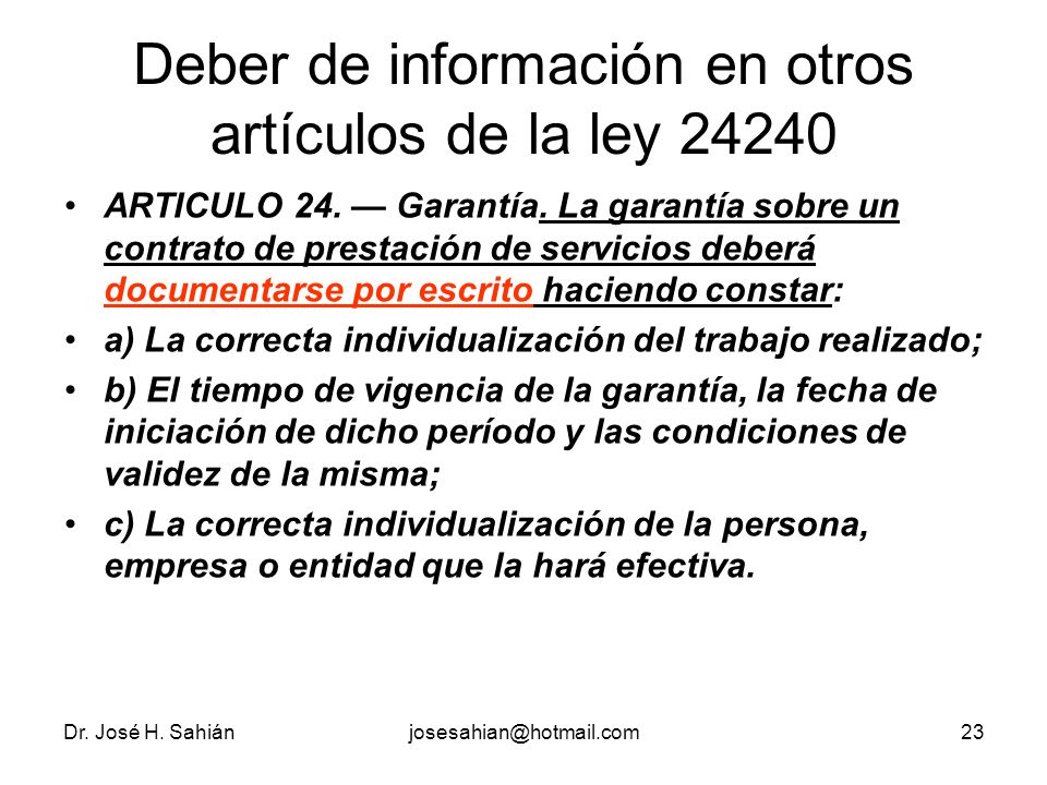 Deber de información en otros artículos de la ley 24240