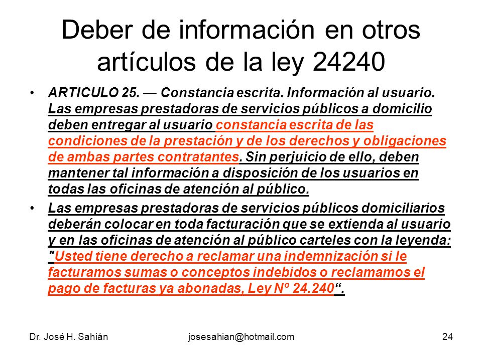 Deber de información en otros artículos de la ley 24240