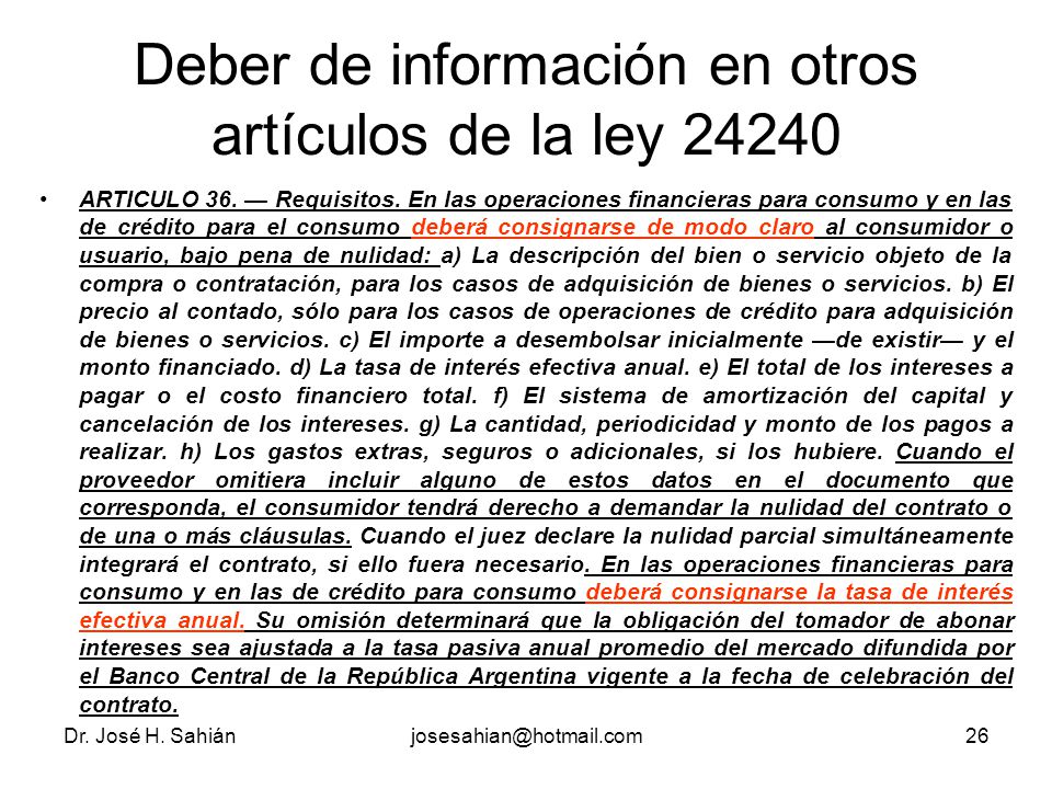 Deber de información en otros artículos de la ley 24240