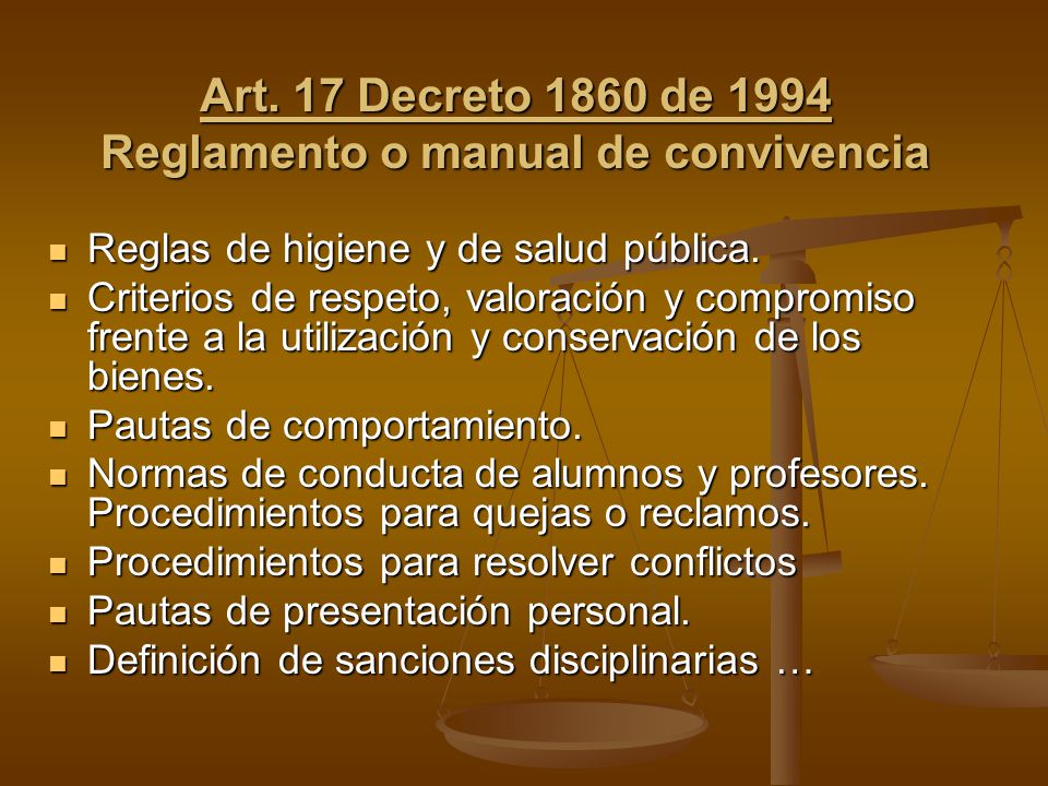 Art. 17 Decreto 1860 de 1994 Reglamento o manual de convivencia