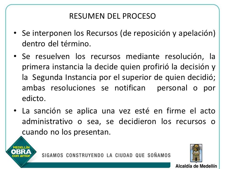 RESUMEN DEL PROCESO Se interponen los Recursos (de reposición y apelación) dentro del término.