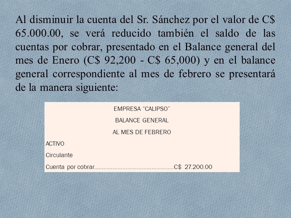 Al disminuir la cuenta del Sr. Sánchez por el valor de C$