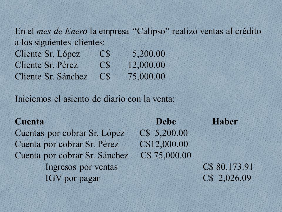 En el mes de Enero la empresa Calipso realizó ventas al crédito a los siguientes clientes: