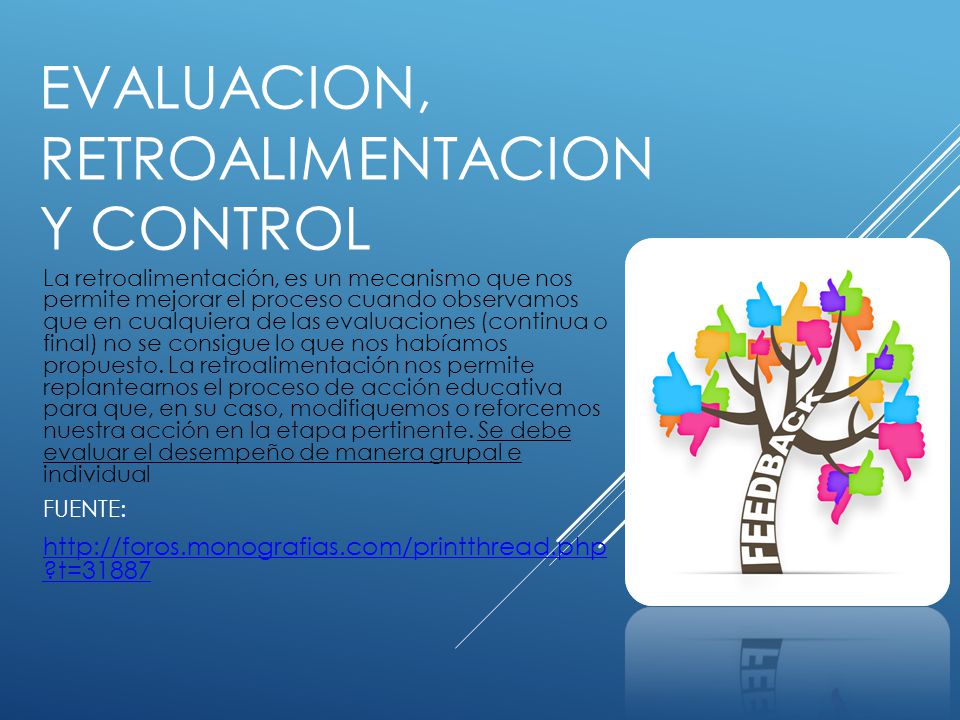 EVALUACION, RETROALIMENTACION Y CONTROL