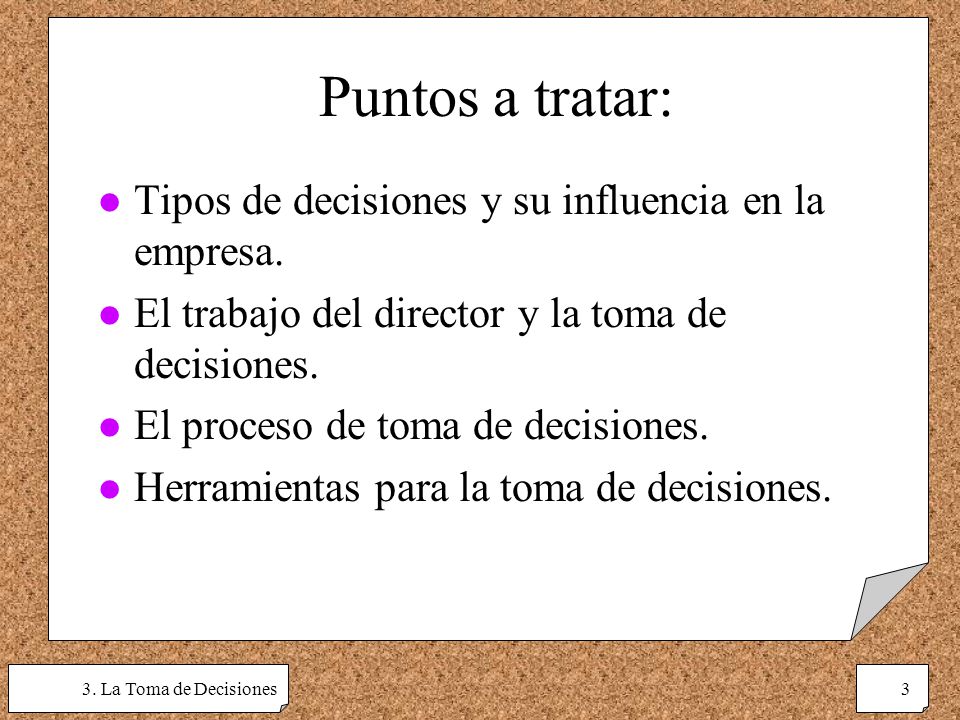 Puntos a tratar: Tipos de decisiones y su influencia en la empresa.