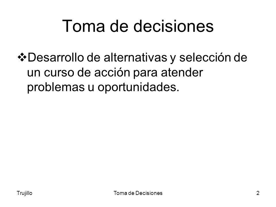 Toma de decisiones Desarrollo de alternativas y selección de un curso de acción para atender problemas u oportunidades.