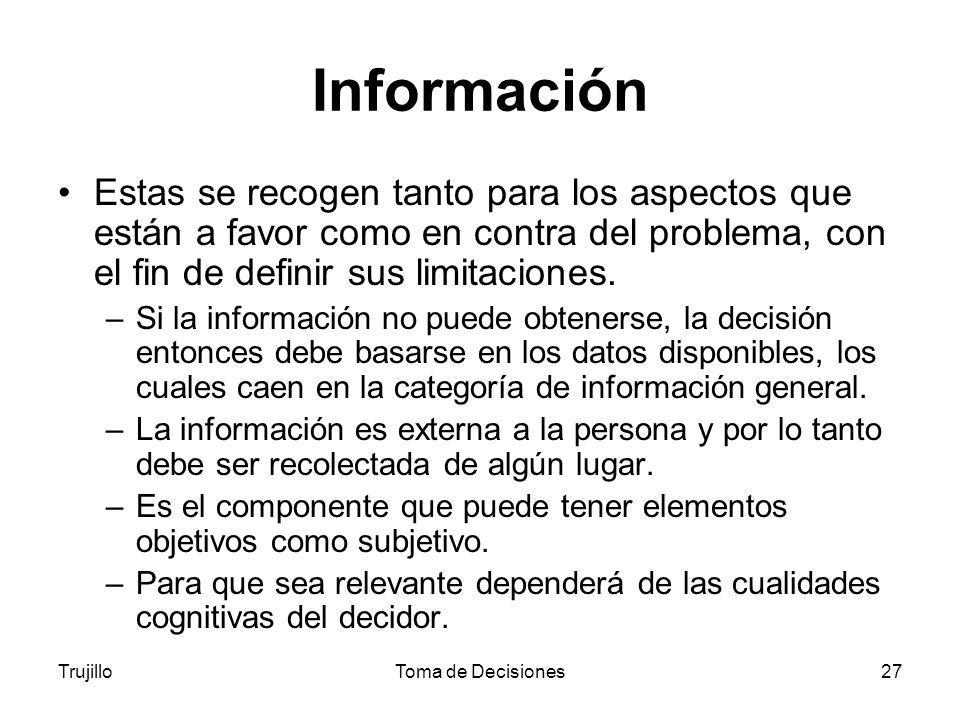 Información Estas se recogen tanto para los aspectos que están a favor como en contra del problema, con el fin de definir sus limitaciones.