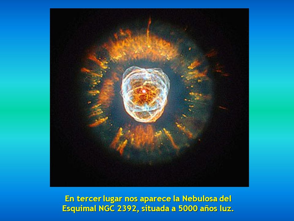 En tercer lugar nos aparece la Nebulosa del Esquimal NGC 2392, situada a 5000 años luz.