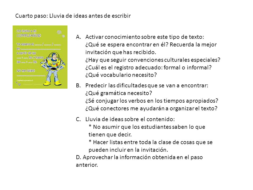 Cuarto paso: Lluvia de ideas antes de escribir