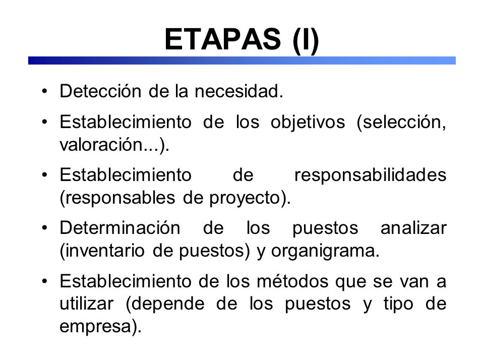 ETAPAS (I) Detección de la necesidad.