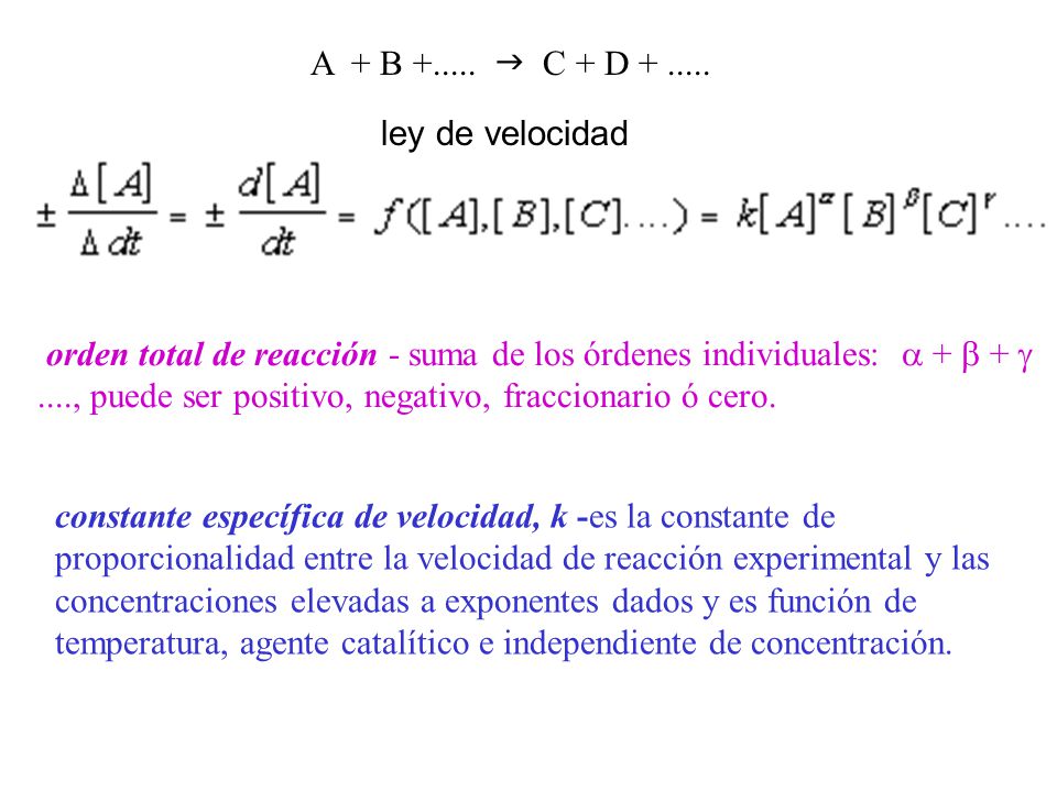ley de velocidad A + B g C + D
