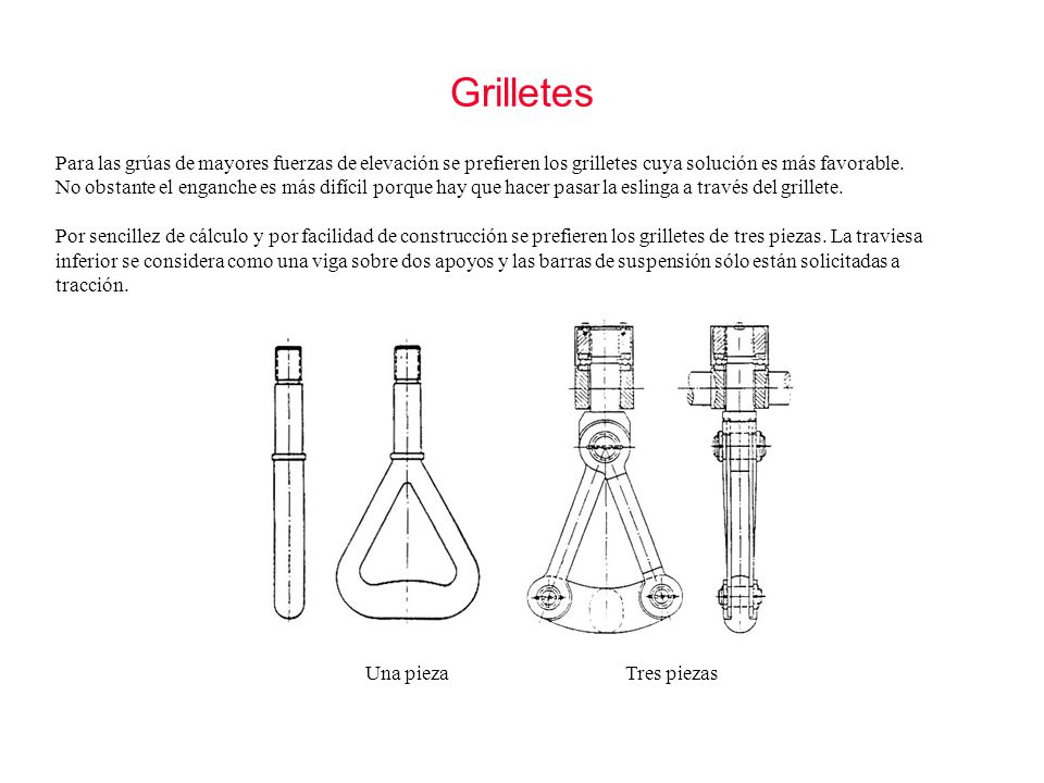 Grilletes Para las grúas de mayores fuerzas de elevación se prefieren los grilletes cuya solución es más favorable.