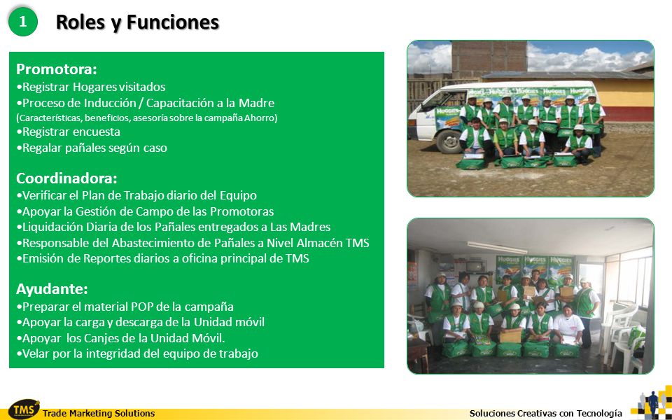 Roles y Funciones Promotora: Coordinadora: Ayudante: 1