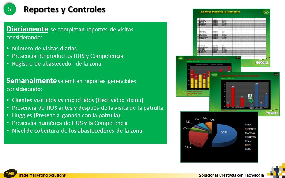 5 Reportes y Controles. Diariamente se completan reportes de visitas considerando: Número de visitas diarias.