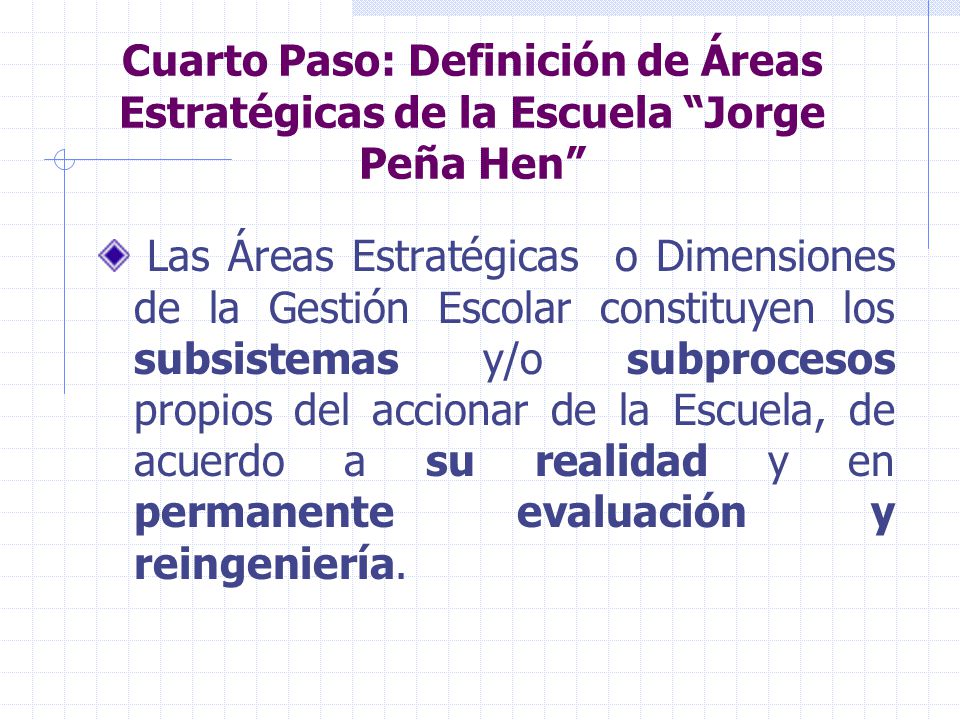 Cuarto Paso: Definición de Áreas Estratégicas de la Escuela Jorge Peña Hen