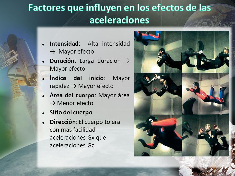 Factores que influyen en los efectos de las aceleraciones