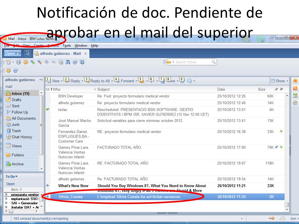 Notificación de doc. Pendiente de aprobar en el mail del superior