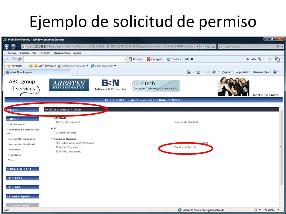 Ejemplo de solicitud de permiso
