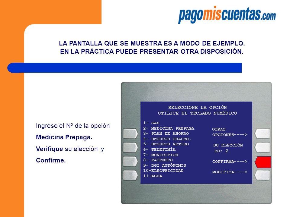 LA PANTALLA QUE SE MUESTRA ES A MODO DE EJEMPLO.