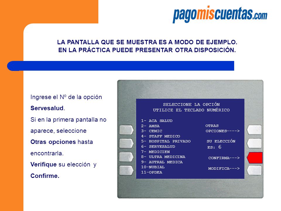 LA PANTALLA QUE SE MUESTRA ES A MODO DE EJEMPLO.