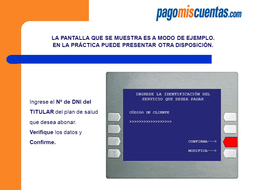 LA PANTALLA QUE SE MUESTRA ES A MODO DE EJEMPLO.