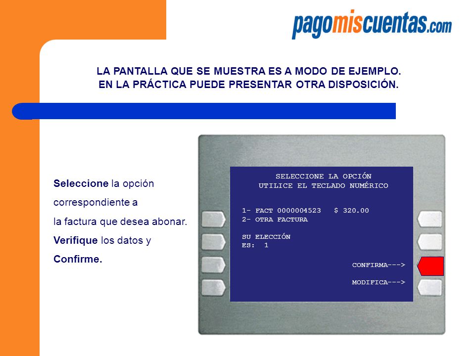 LA PANTALLA QUE SE MUESTRA ES A MODO DE EJEMPLO.