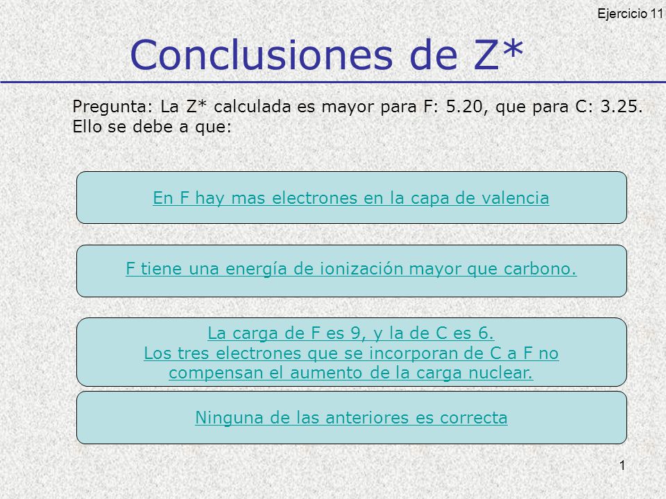 Conclusiones de Z* Ejercicio 11. Pregunta: La Z* calculada es mayor para F: 5.20, que para C:
