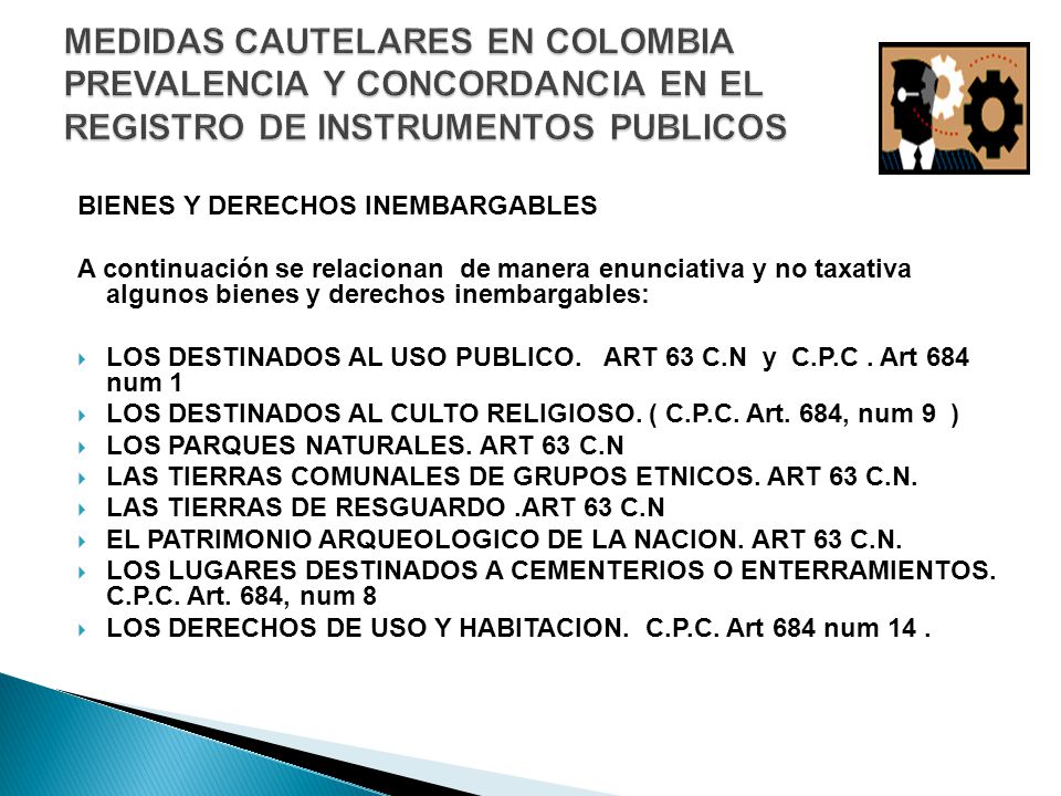 MEDIDAS CAUTELARES EN COLOMBIA PREVALENCIA Y CONCORDANCIA EN EL REGISTRO DE INSTRUMENTOS PUBLICOS