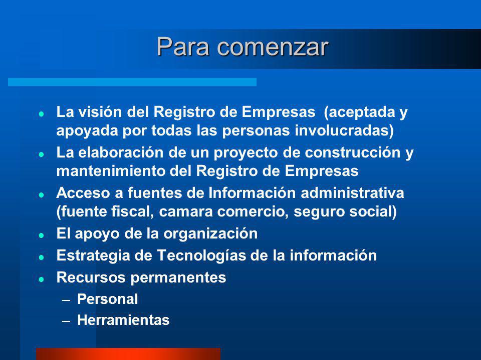 Para comenzar La visión del Registro de Empresas (aceptada y apoyada por todas las personas involucradas)