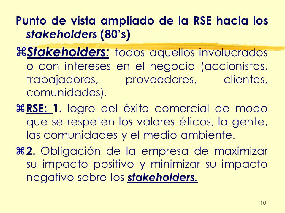 Punto de vista ampliado de la RSE hacia los stakeholders (80’s)