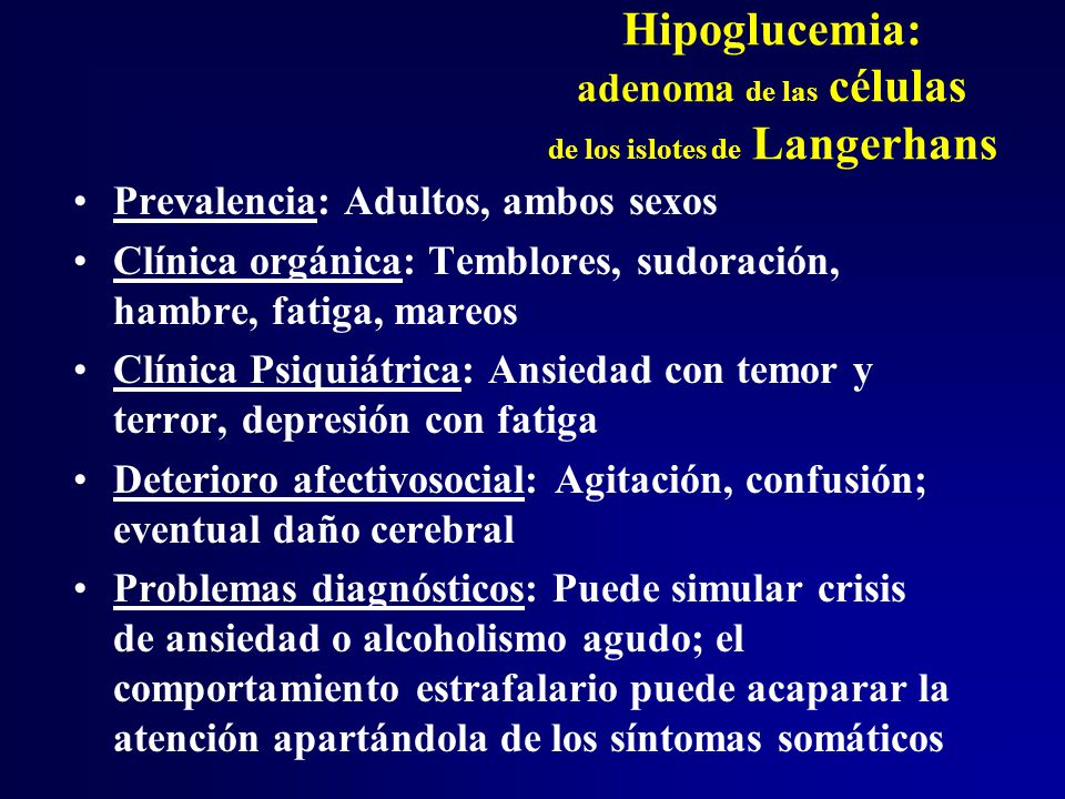 Hipoglucemia: adenoma de las células de los islotes de Langerhans