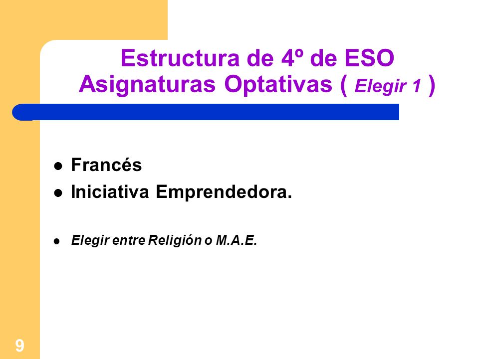 Estructura de 4º de ESO Asignaturas Optativas ( Elegir 1 )
