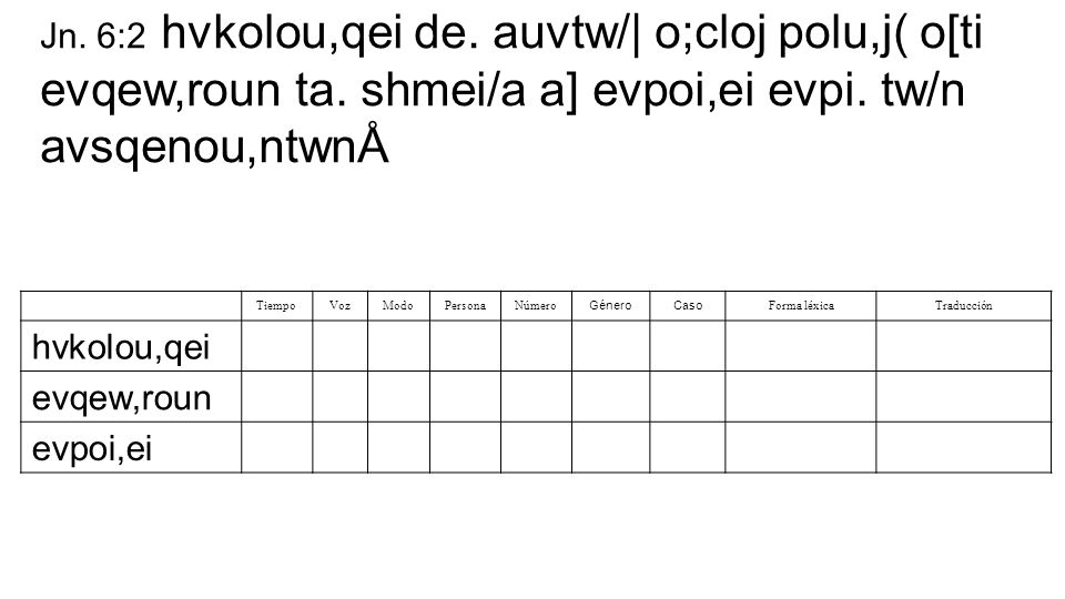 Jn. 6:2 hvkolou,qei de. auvtw/| o;cloj polu,j( o[ti evqew,roun ta