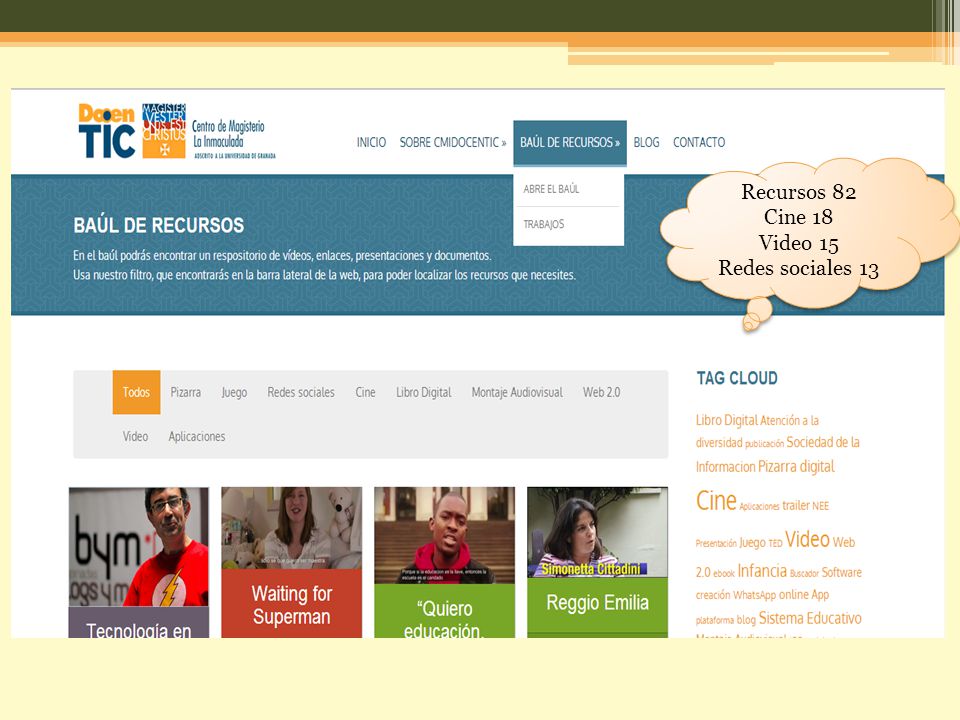 Recursos 82 Cine 18 Video 15 Redes sociales 13