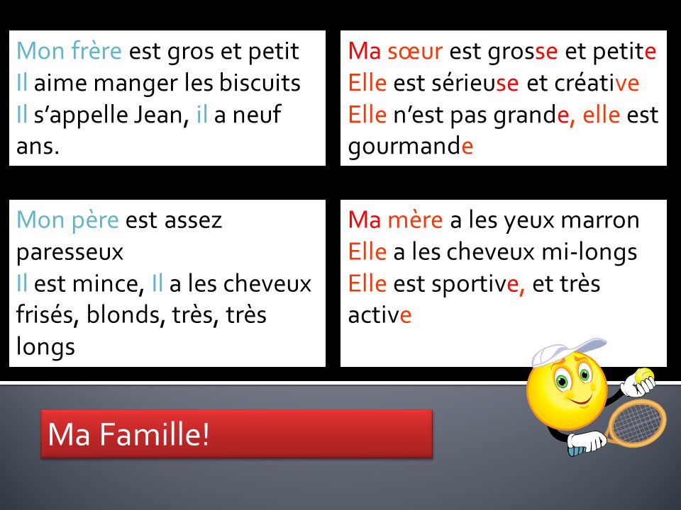 Ma Famille! Mon frère est gros et petit Il aime manger les biscuits
