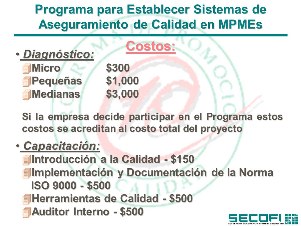 Programa para Establecer Sistemas de Aseguramiento de Calidad en MPMEs