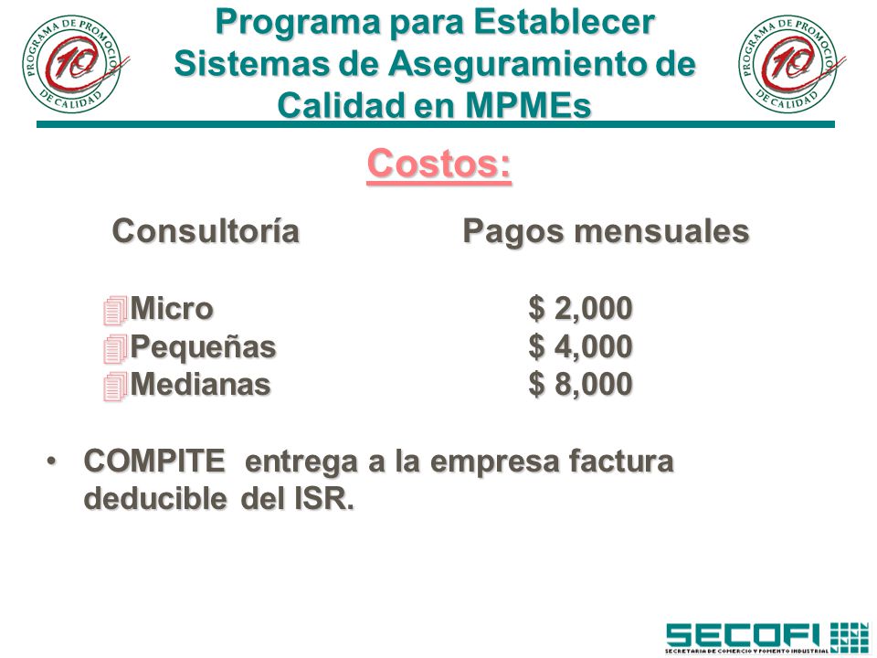 Programa para Establecer Sistemas de Aseguramiento de Calidad en MPMEs