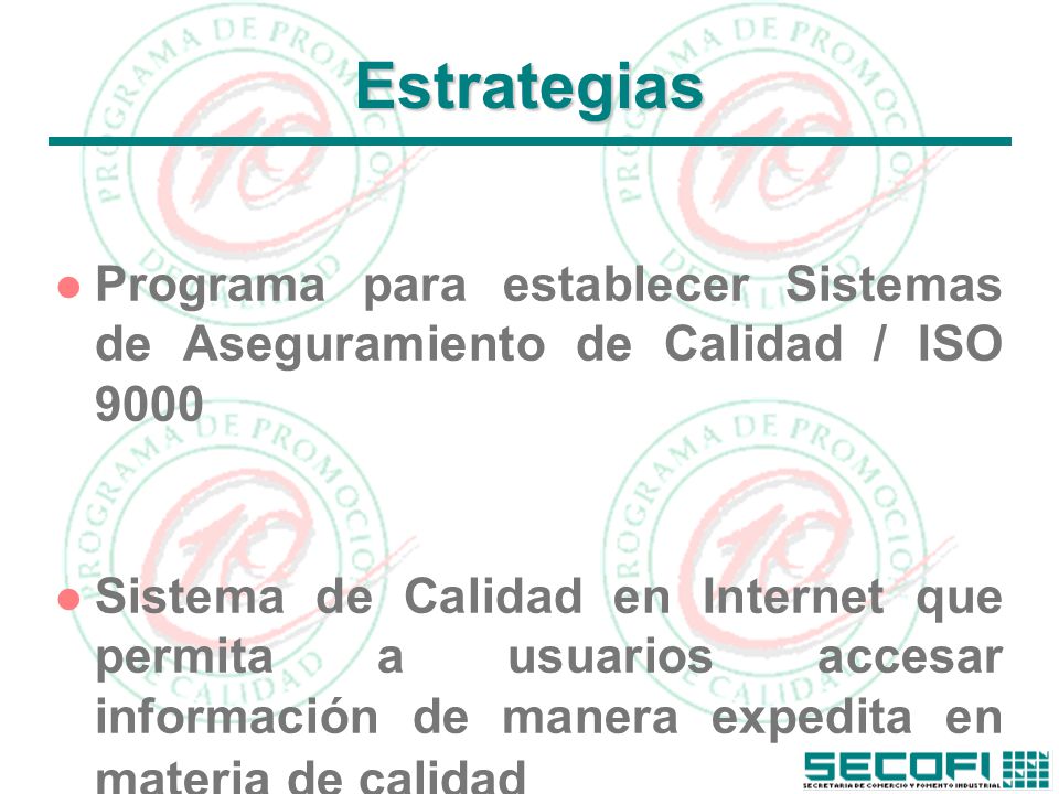 Estrategias Programa para establecer Sistemas de Aseguramiento de Calidad / ISO
