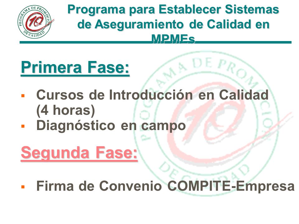 Programa para Establecer Sistemas de Aseguramiento de Calidad en MPMEs