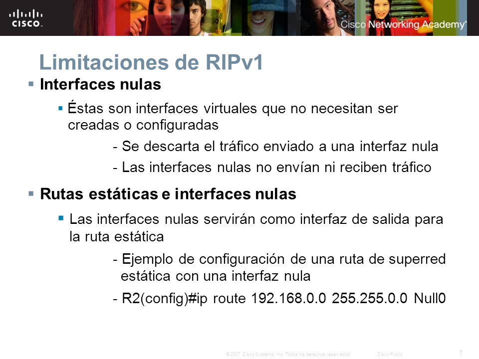 Limitaciones de RIPv1 Interfaces nulas